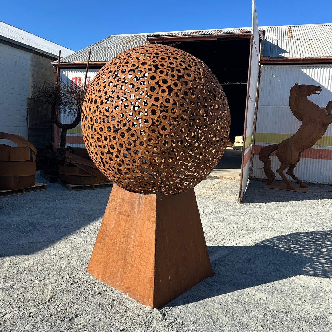Eclipse – Extra Large Metal Sphere Sculpture on Tapered Base