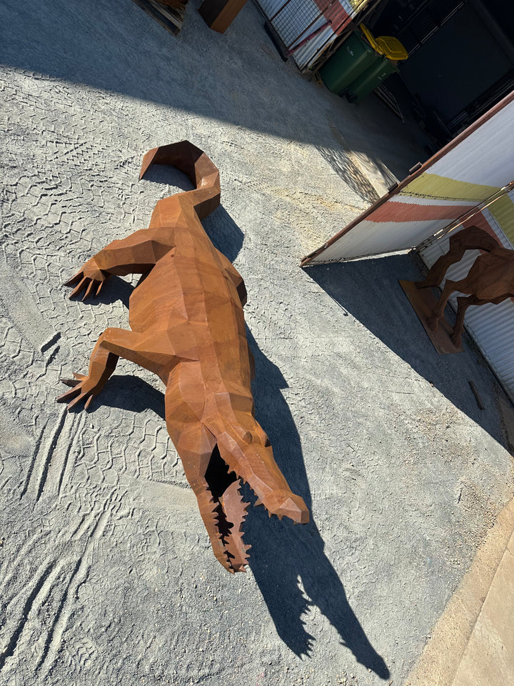 Ironjaw – Low Poly Geometric Metal Crocodile Sculpture