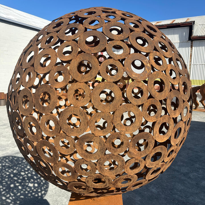 Orbit – Contemporary Metal Sphere Sculpture on Plinth