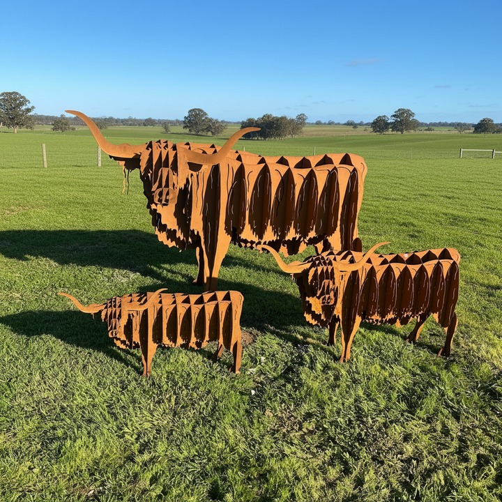 Metal Highland Cow Sculpture – Farm &amp; Garden Art