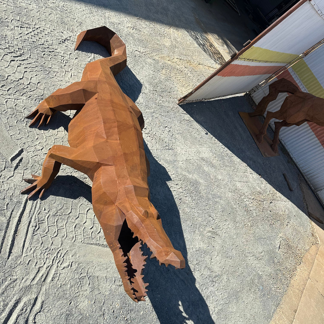 Ironjaw – Low Poly Geometric Metal Crocodile Sculpture