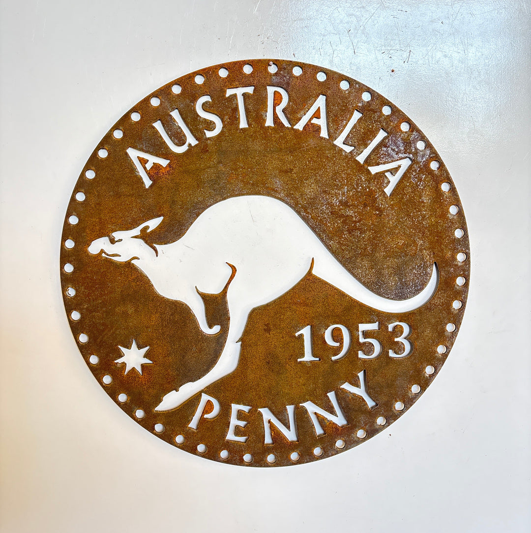 1953 Australian Penny Kangaroo Metal Wall Art