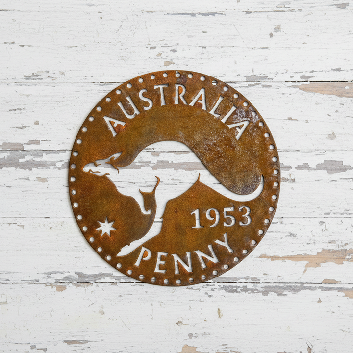 1953 Australian Penny Kangaroo Metal Wall Art