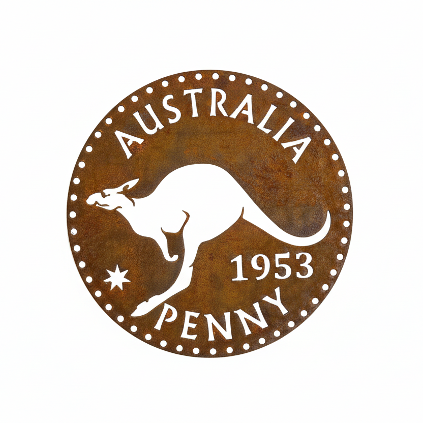 1953 Australian Penny Kangaroo Metal Wall Art