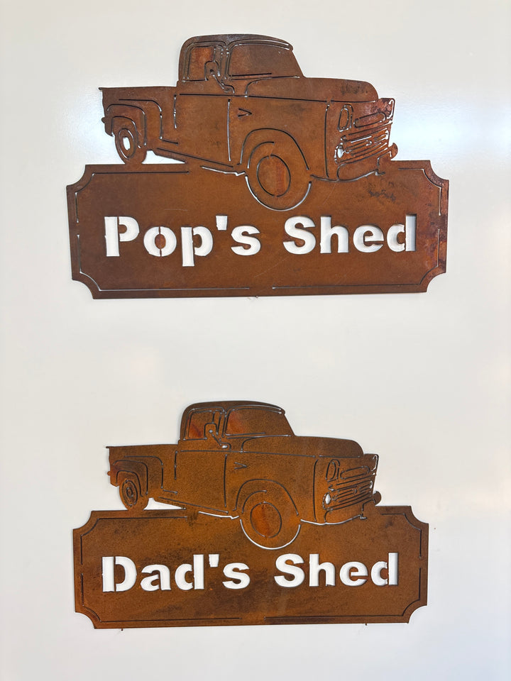 Dad's Shed Ute Pop's (custom wording available) Metal Wall Art
