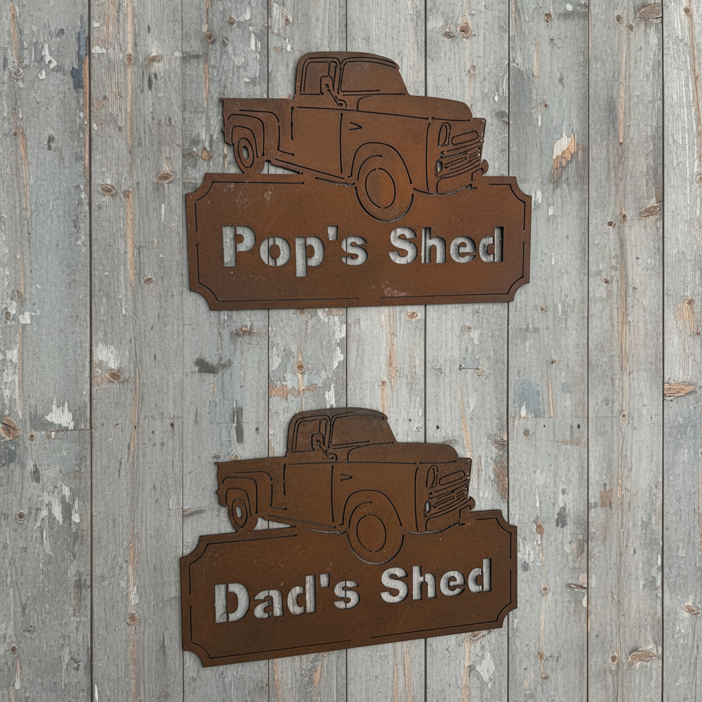 Dad's Shed Ute Pop's (custom wording available) Metal Wall Art