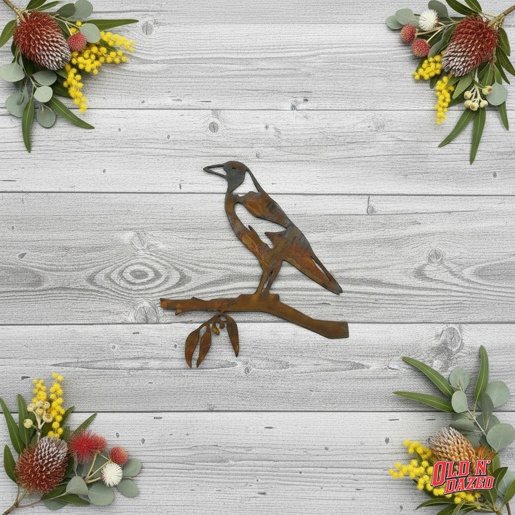 Magpie on branch Metal Wall Art