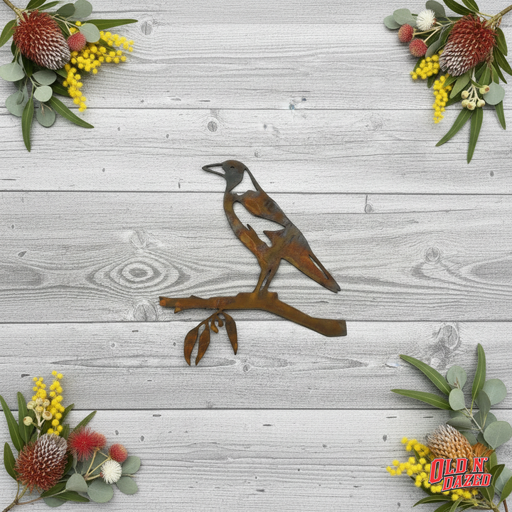 Magpie on branch Metal Wall Art