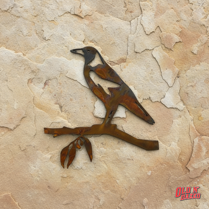 Magpie on branch Metal Wall Art