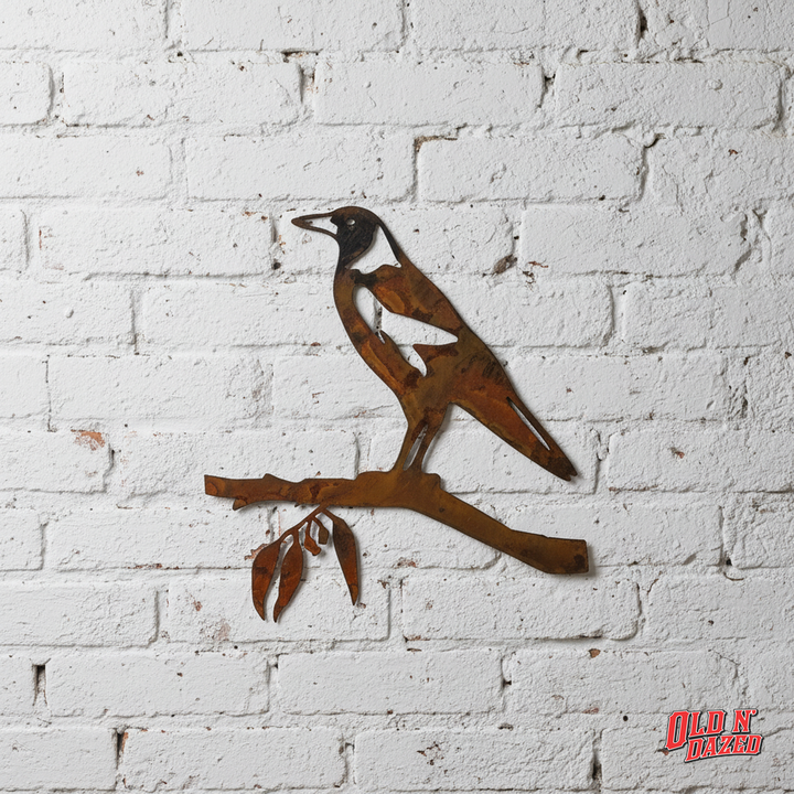 Magpie on branch Metal Wall Art