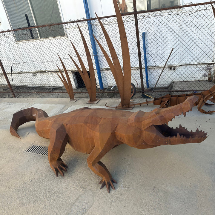 Ironjaw – Low Poly Geometric Metal Crocodile Sculpture