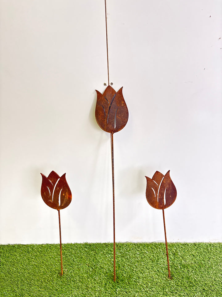 Tulip flower metal garden spike small