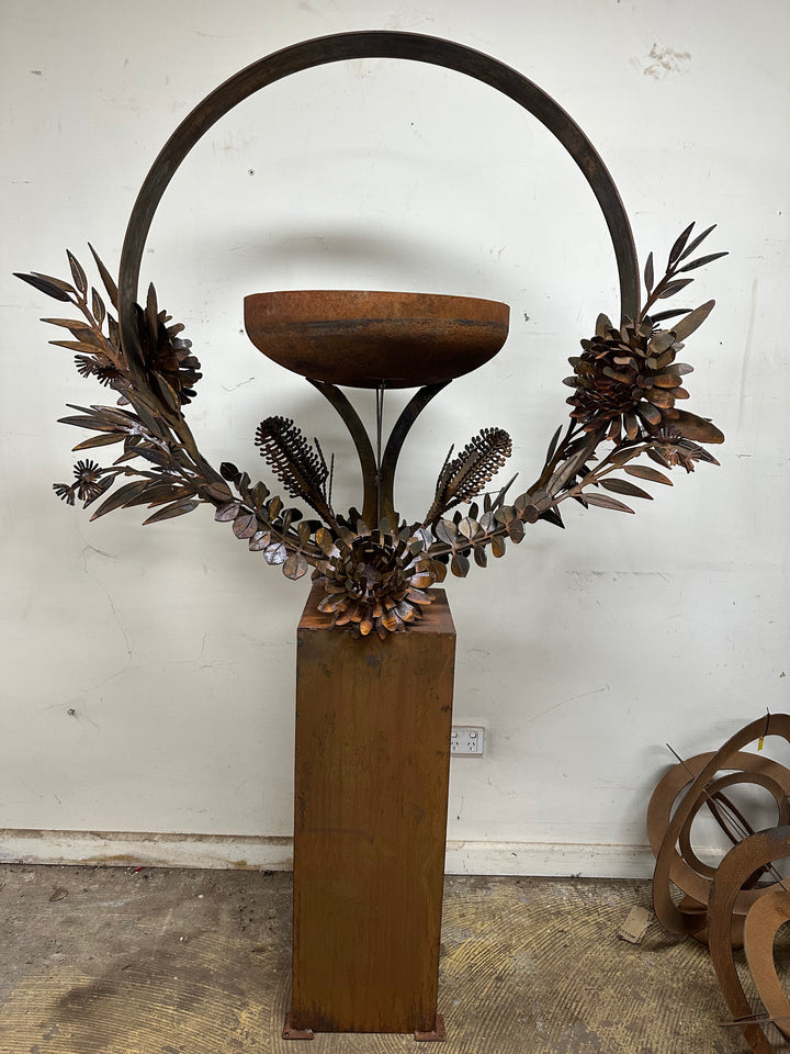 Bush Bloom Bird Bath – Sculpted Metal Art with Native Australian Flora