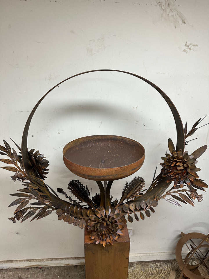 Bush Bloom Bird Bath – Sculpted Metal Art with Native Australian Flora