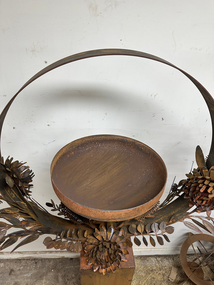 Bush Bloom Bird Bath – Sculpted Metal Art with Native Australian Flora