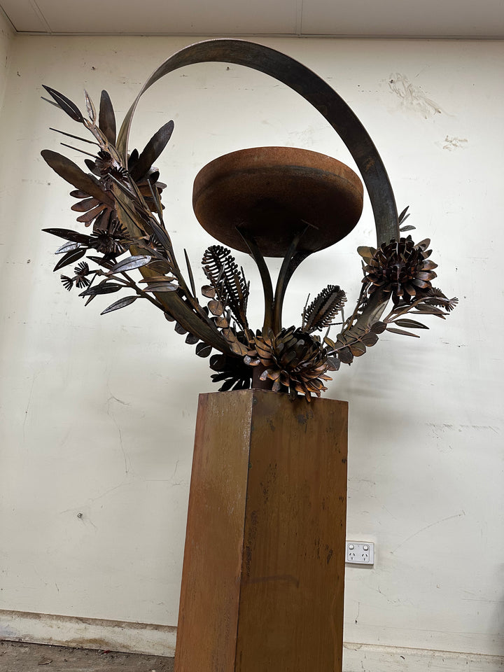 Bush Bloom Bird Bath – Sculpted Metal Art with Native Australian Flora