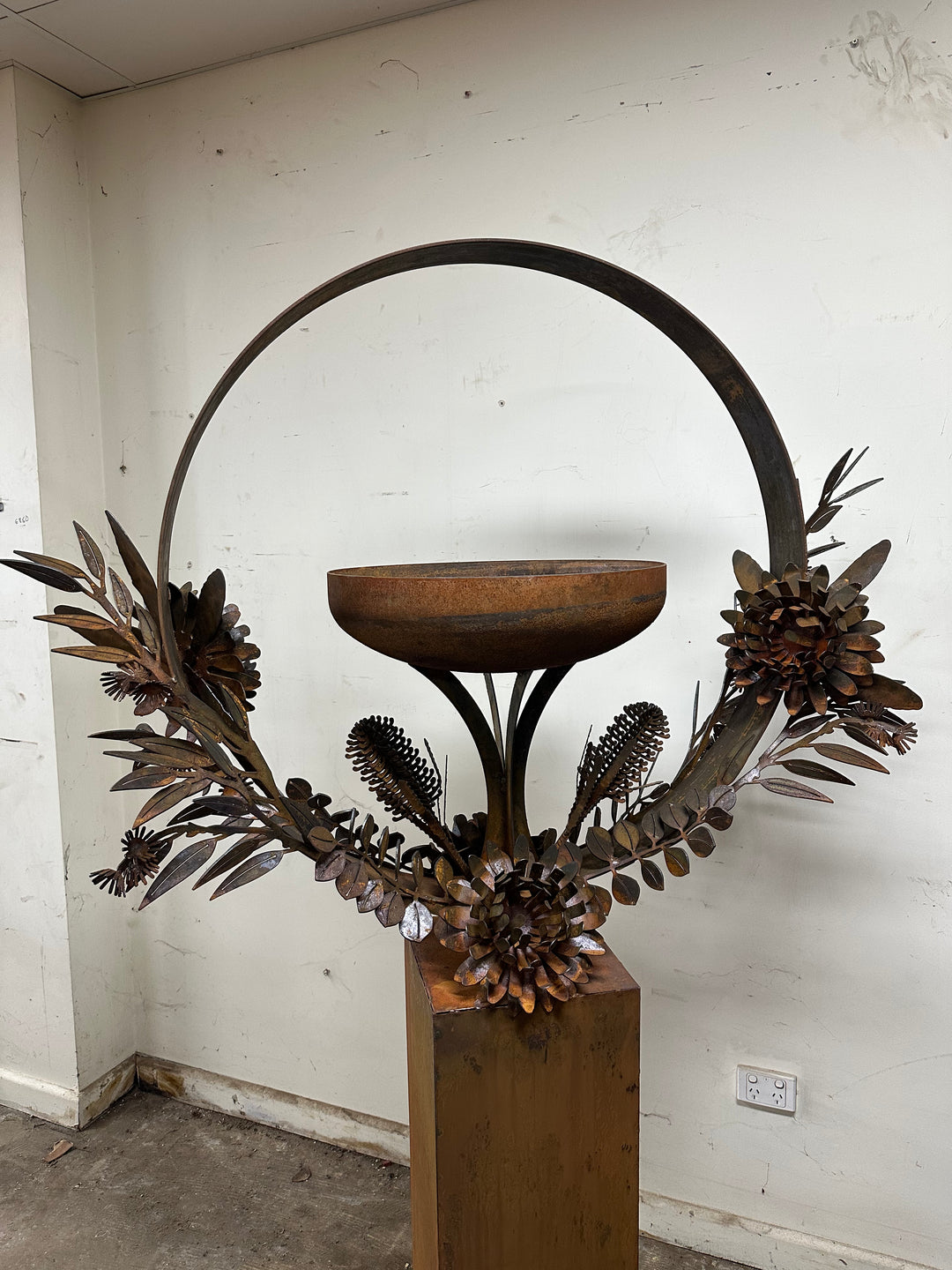 Bush Bloom Bird Bath – Sculpted Metal Art with Native Australian Flora