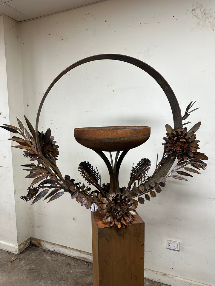 Bush Bloom Bird Bath – Sculpted Metal Art with Native Australian Flora