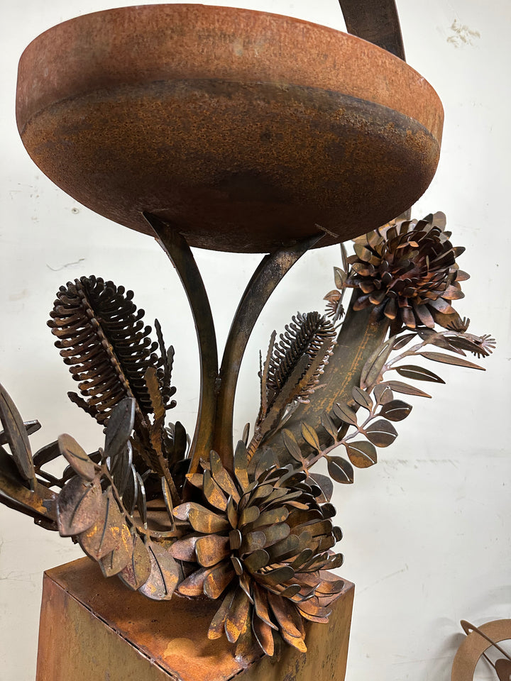 Bush Bloom Bird Bath – Sculpted Metal Art with Native Australian Flora