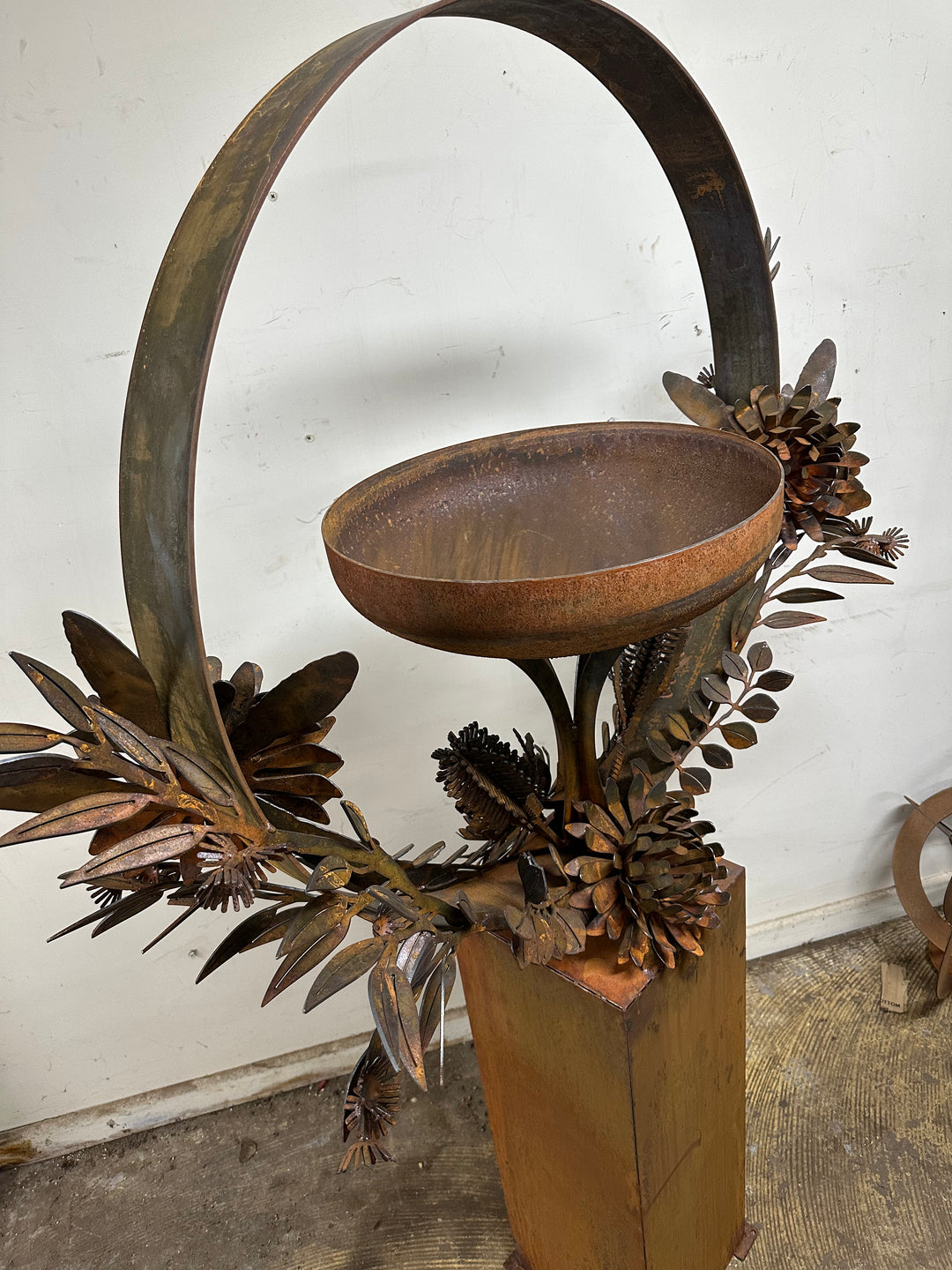 Bush Bloom Bird Bath – Sculpted Metal Art with Native Australian Flora