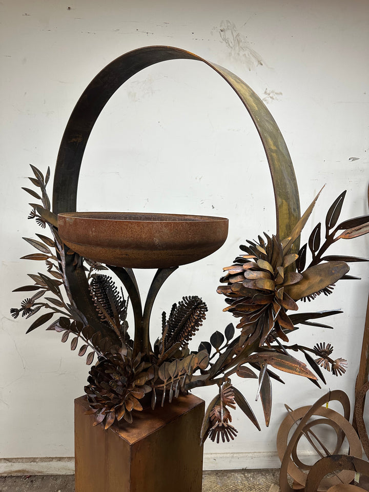 Bush Bloom Bird Bath – Sculpted Metal Art with Native Australian Flora