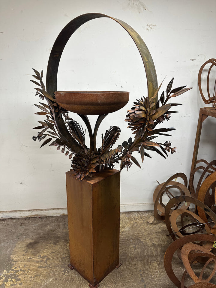 Bush Bloom Bird Bath – Sculpted Metal Art with Native Australian Flora