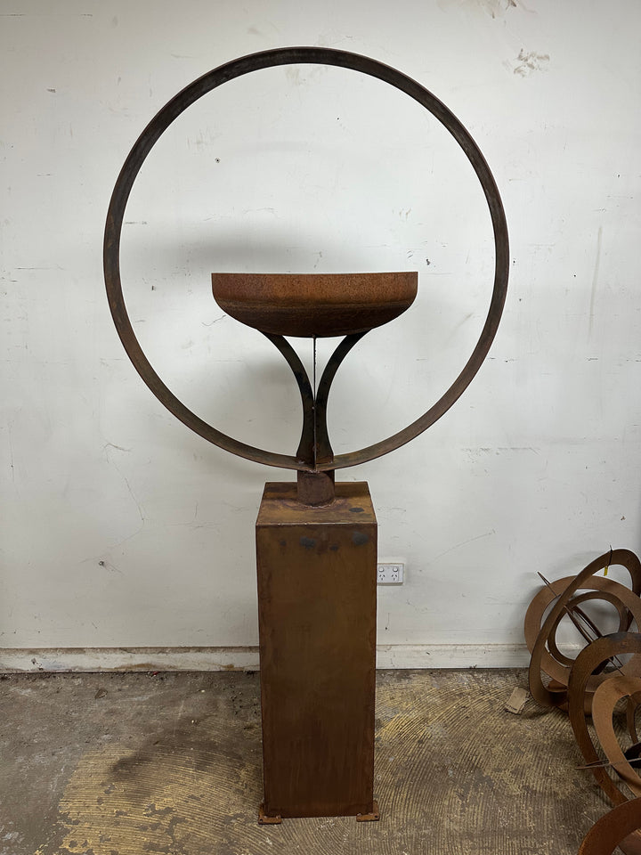 Elemental Birdbath – Sculpted Metal Art on Plinth Base