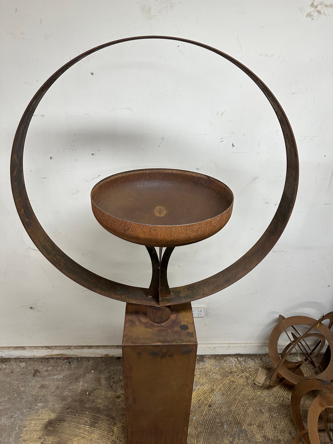Elemental Birdbath – Sculpted Metal Art on Plinth Base