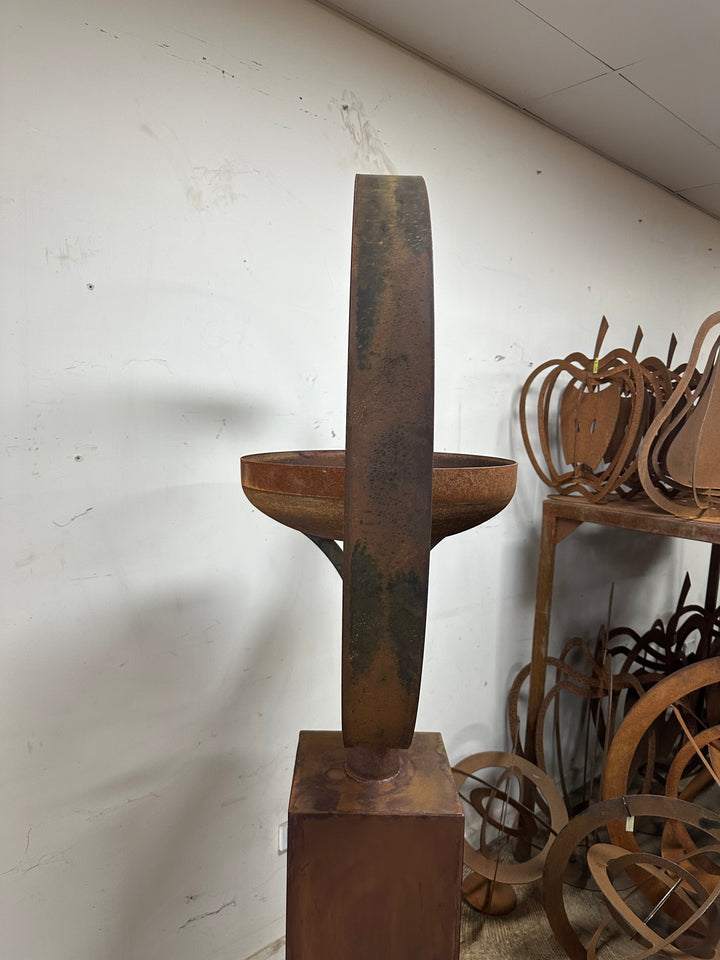 Elemental Birdbath – Sculpted Metal Art on Plinth Base