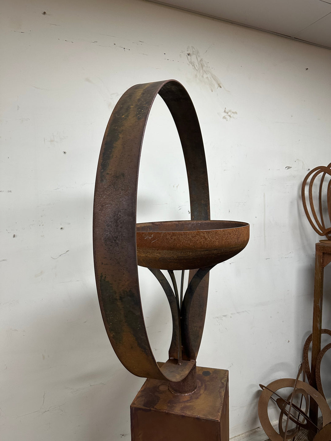 Elemental Birdbath – Sculpted Metal Art on Plinth Base