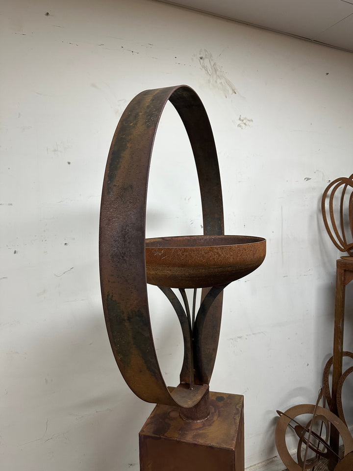Elemental Birdbath – Sculpted Metal Art on Plinth Base