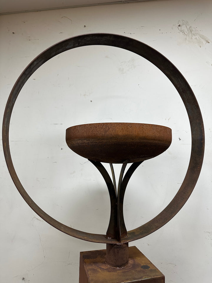 Elemental Birdbath – Sculpted Metal Art on Plinth Base