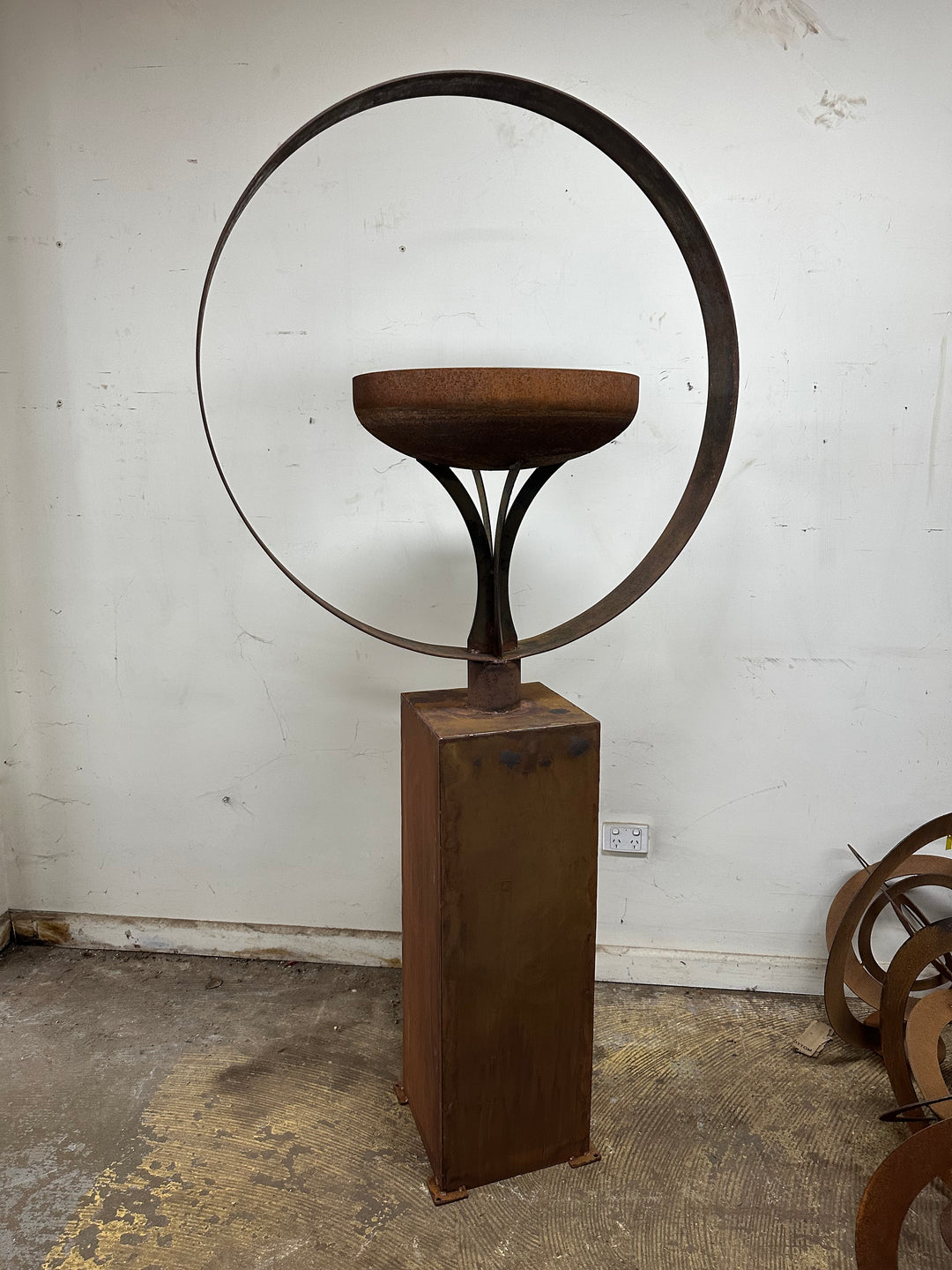 Elemental Birdbath – Sculpted Metal Art on Plinth Base