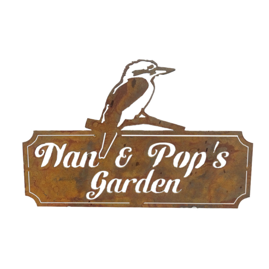 Kookaburra Nan and Pop's Metal Garden Sign custom available