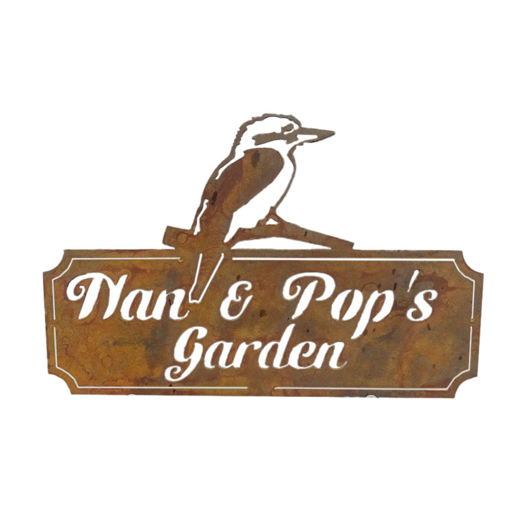 Kookaburra Nan and Pop's Metal Garden Sign custom available