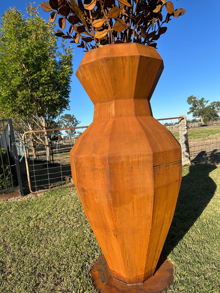 Aussie Native Flowers in Geometric Metal Vase - Metal Sculpture - Large Feature-Old n Dazed
