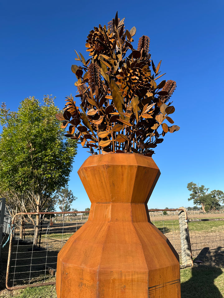 Aussie Native Flowers in Geometric Metal Vase - Metal Sculpture - Large Feature-Old n Dazed