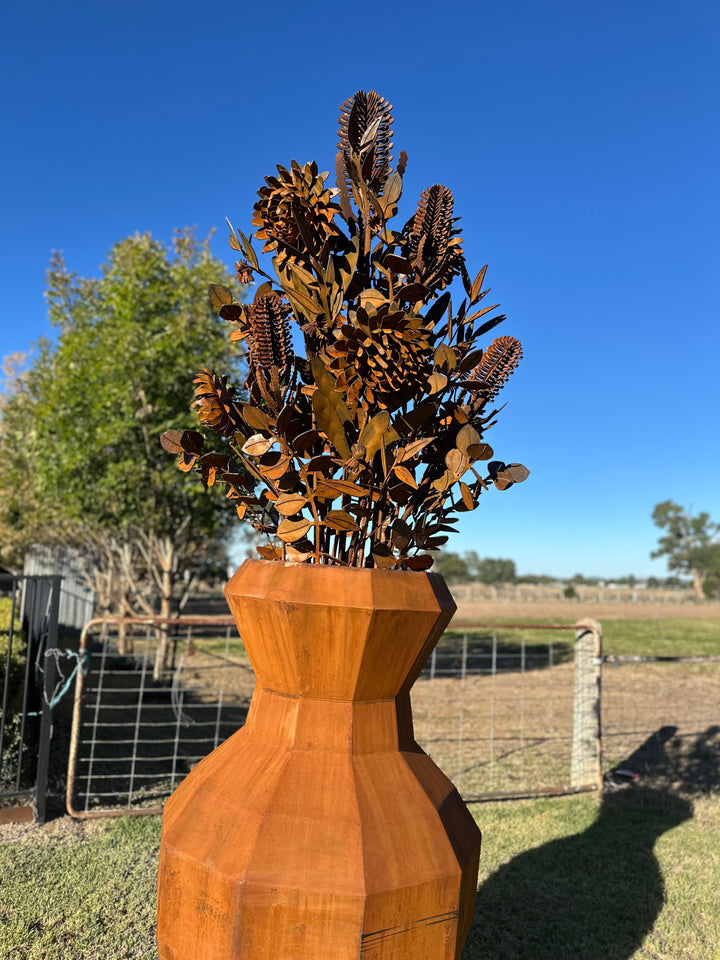 Aussie Native Flowers in Geometric Metal Vase - Metal Sculpture - Large Feature-Old n Dazed