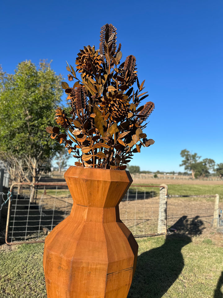 Aussie Native Flowers in Geometric Metal Vase - Metal Sculpture - Large Feature-Old n Dazed