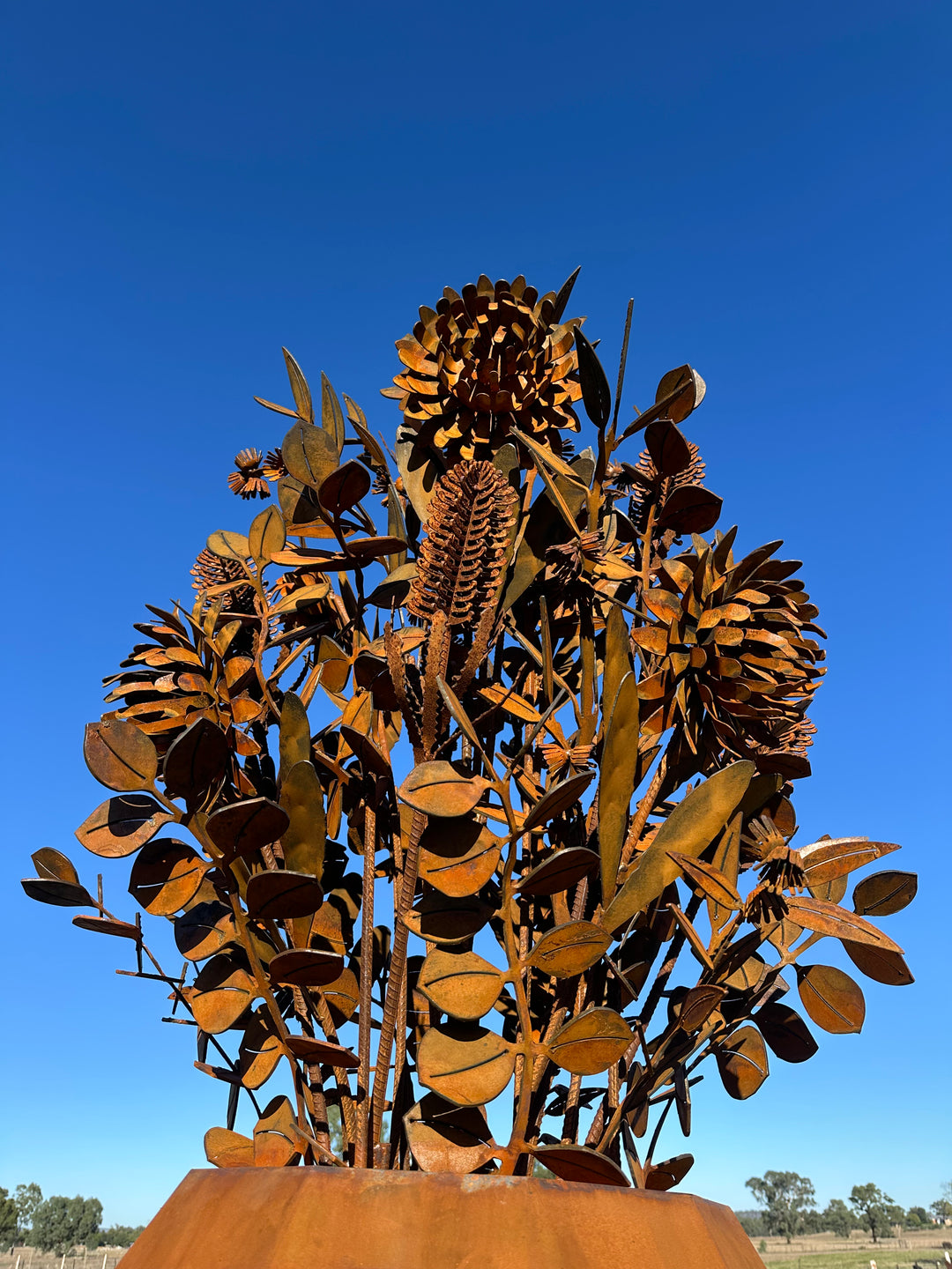Aussie Native Flowers in Geometric Metal Vase - Metal Sculpture - Large Feature-Old n Dazed