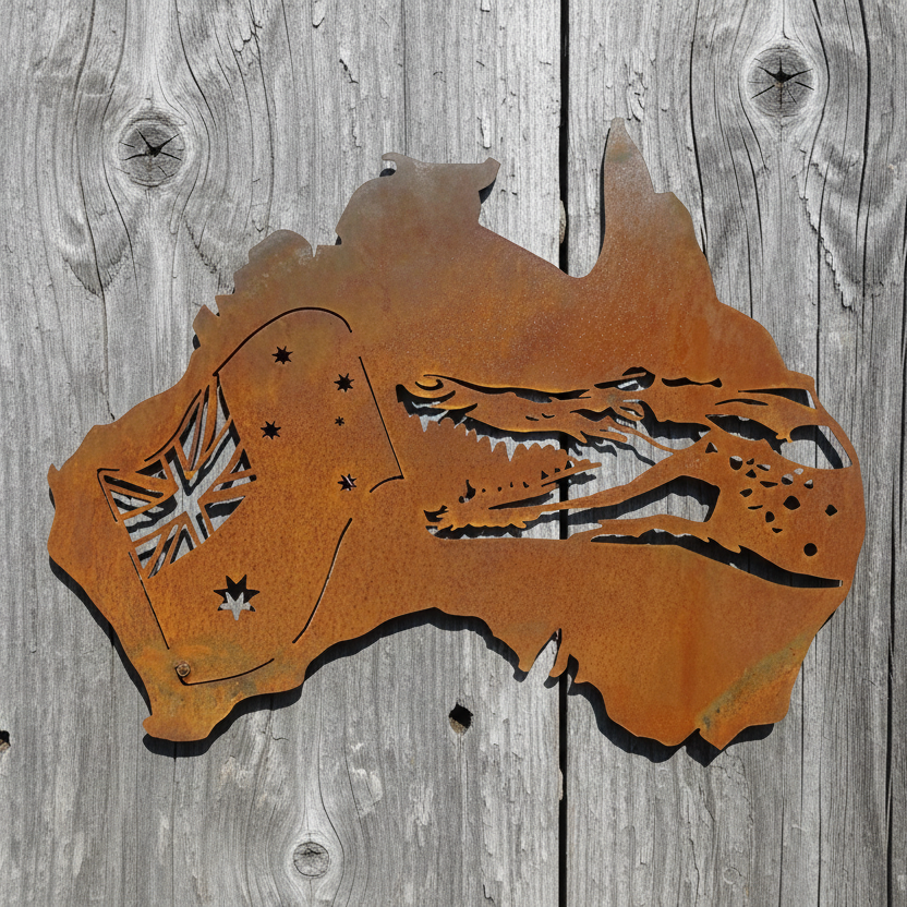 Australia Crocodile and Flag Metal Wall Art