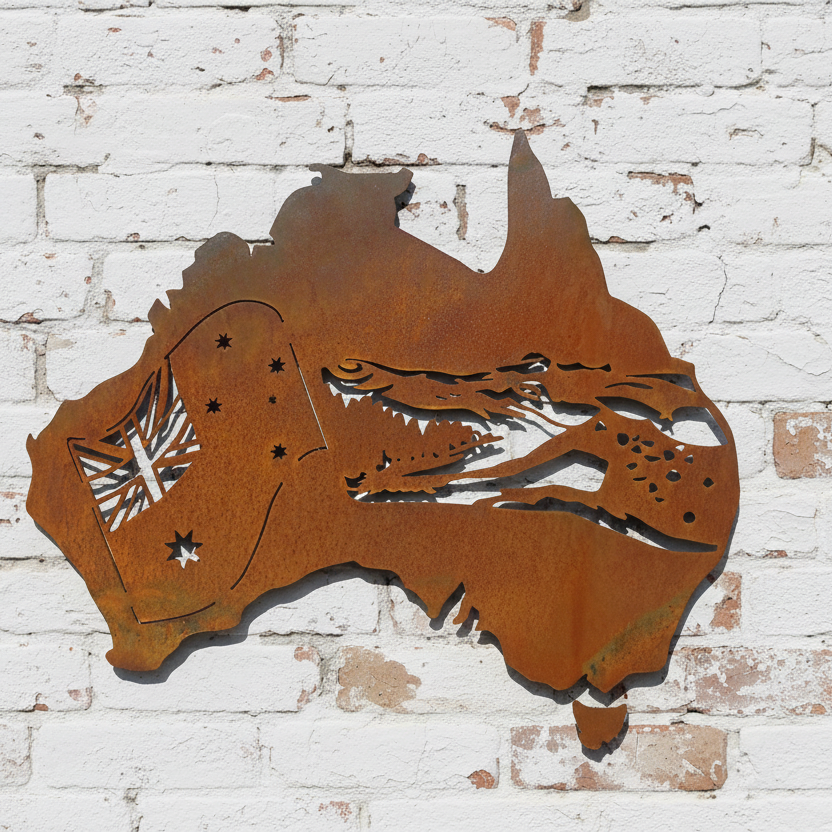 Australia Crocodile and Flag Metal Wall Art