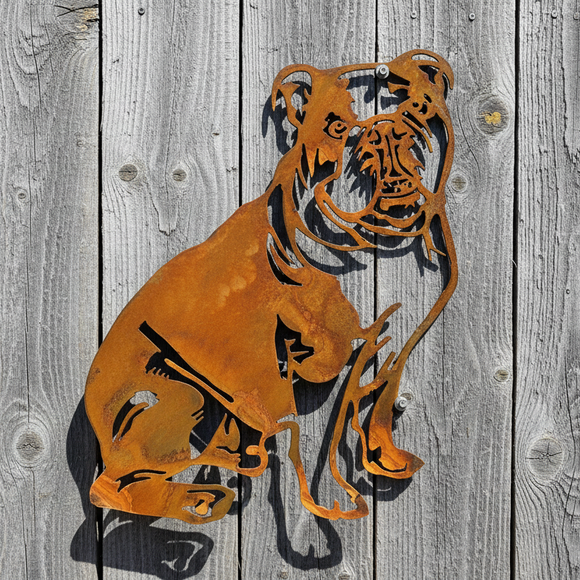 Australian Bulldog Metal Wall Art - Dog Garden Art