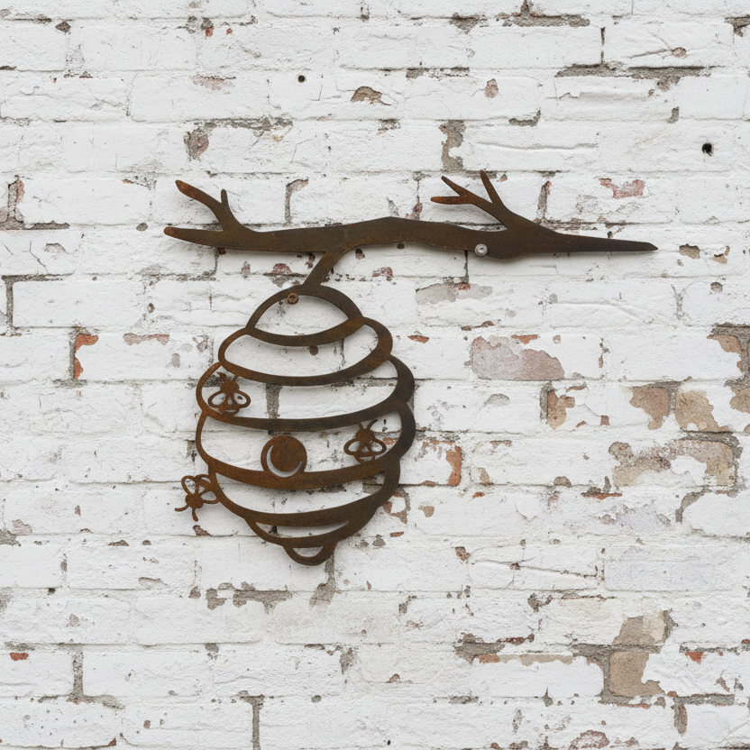 Bee Hive On A Branch -Metal Wall Art