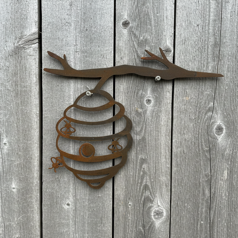 Bee Hive On A Branch -Metal Wall Art
