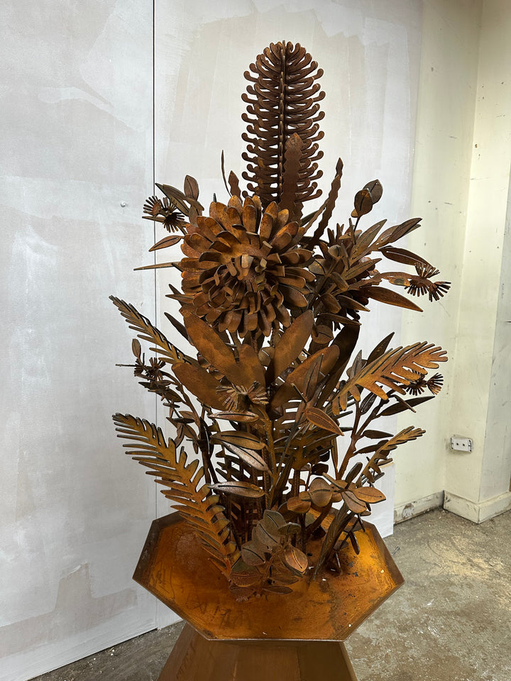 Bush Bloom – Geometric Metal Vase with Australian Natives-Old n Dazed