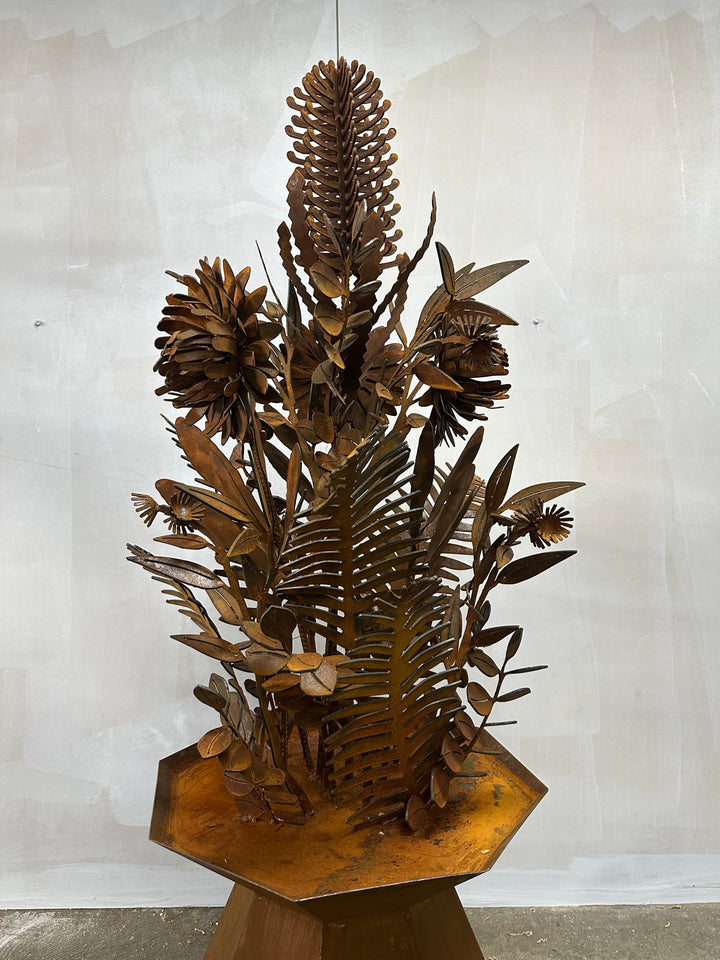 Bush Bloom – Geometric Metal Vase with Australian Natives-Old n Dazed