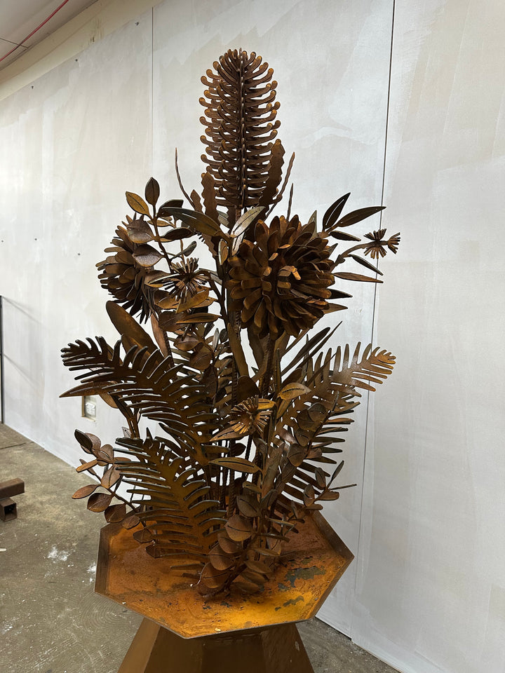 Bush Bloom – Geometric Metal Vase with Australian Natives-Old n Dazed