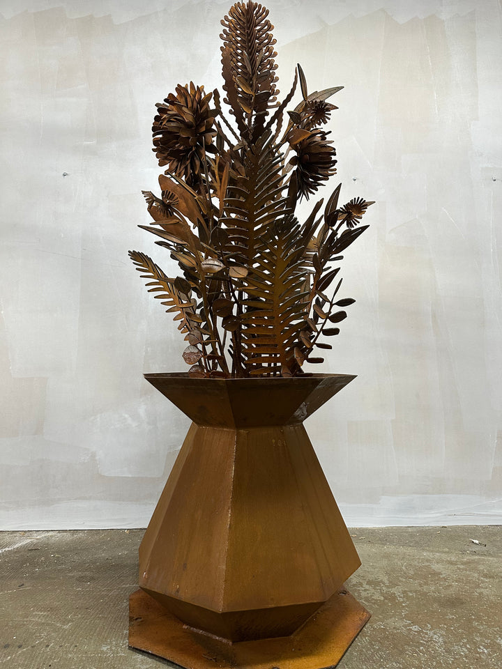 Bush Bloom – Geometric Metal Vase with Australian Natives-Old n Dazed