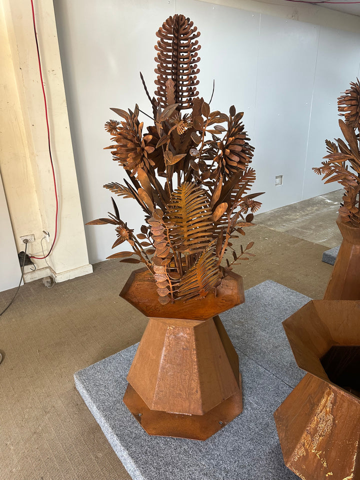 Bush Bloom – Geometric Metal Vase with Australian Natives-Old n Dazed